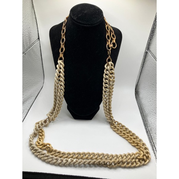Chunk Linked Chain Two Tone Statement 31 Inch Necklace! - Picture 2 of 7